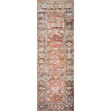 Loloi Layla Collection, LAY-02, Spice/Marine, 2'-6" x 9'-6", .13" Thick, Runner Rug, Soft, Durable, Vintage Inspired, Distressed, Low Pile, Non-Shedding, Easy Clean, Printed, Living Room Rug