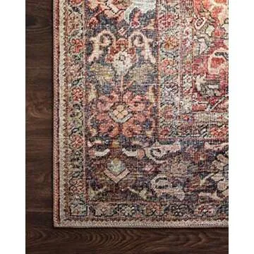 Loloi Layla Collection, LAY-02, Spice/Marine, 2'-6" x 9'-6", .13" Thick, Runner Rug, Soft, Durable, Vintage Inspired, Distressed, Low Pile, Non-Shedding, Easy Clean, Printed, Living Room Rug