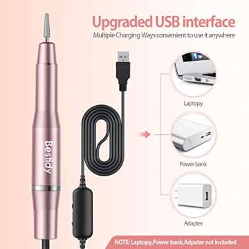 Bestidy Best Gift Electric Nail Drill Kit, USB Manicure Pen Sander Polisher with 6 Pieces Changeable Drills and Sand Bands for Exfoliating, Polishing, Nail Removing, Acrylic Nail Tools (A-Pink)
