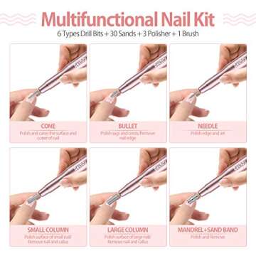 Bestidy Best Gift Electric Nail Drill Kit, USB Manicure Pen Sander Polisher with 6 Pieces Changeable Drills and Sand Bands for Exfoliating, Polishing, Nail Removing, Acrylic Nail Tools (A-Pink)