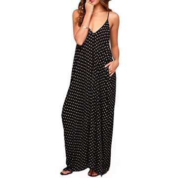 LILBETTER Women Boho Backless Long Maxi Evening Party Dress Beach Sundress (Black,Medium)