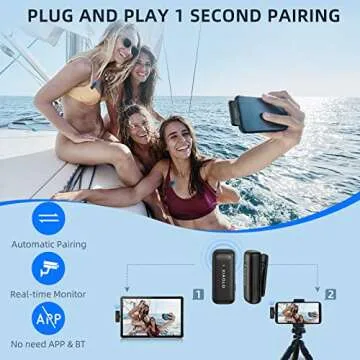 XIAOLO Wireless Lavalier Microphone for iPhone,Noise Cancelling Lapel Mic for Clear Audio Recording Vlog,YouTube,Interview,3 Mode Denoise (Black-iOS)