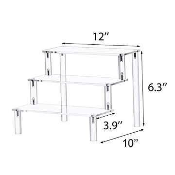 Jusalpha 3 Tier Acrylic Riser Display Shelf for Amiibo Funko POP Figures, Cupcakes Stand, Food Display Stand, Cabinet, 3 Steps for Decoration and Organizer (1 Set)