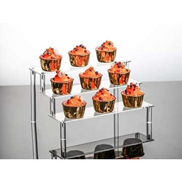 Jusalpha 3 Tier Acrylic Riser Display Shelf for Amiibo Funko POP Figures, Cupcakes Stand, Food Display Stand, Cabinet, 3 Steps for Decoration and Organizer (1 Set)