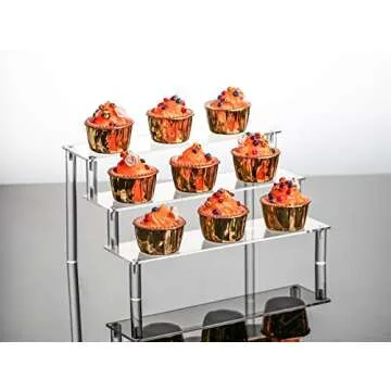 Jusalpha 3 Tier Acrylic Riser Display Shelf for Amiibo Funko POP Figures, Cupcakes Stand, Food Display Stand, Cabinet, 3 Steps for Decoration and Organizer (1 Set)