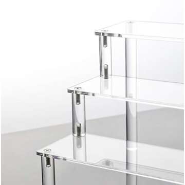 Jusalpha 3 Tier Acrylic Riser Display Shelf for Amiibo Funko POP Figures, Cupcakes Stand, Food Display Stand, Cabinet, 3 Steps for Decoration and Organizer (1 Set)