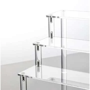 Jusalpha 3 Tier Acrylic Riser Display Shelf for Amiibo Funko POP Figures, Cupcakes Stand, Food Display Stand, Cabinet, 3 Steps for Decoration and Organizer (1 Set)