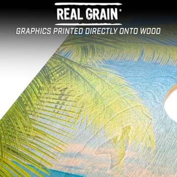 GoSports 4 ft x 2 ft Regulation Size Premium Wood Cornhole Set - Vintage Wood Designs - Tropical Beach