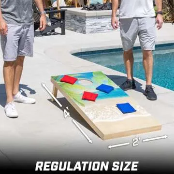GoSports 4 ft x 2 ft Regulation Size Premium Wood Cornhole Set - Vintage Wood Designs - Tropical Beach