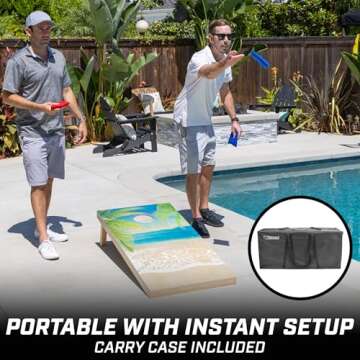 GoSports 4 ft x 2 ft Regulation Size Premium Wood Cornhole Set - Vintage Wood Designs - Tropical Beach