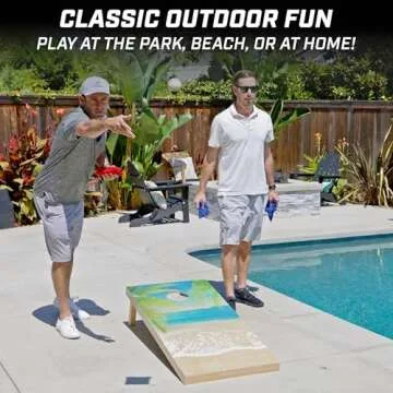GoSports 4 ft x 2 ft Regulation Size Premium Wood Cornhole Set - Vintage Wood Designs - Tropical Beach