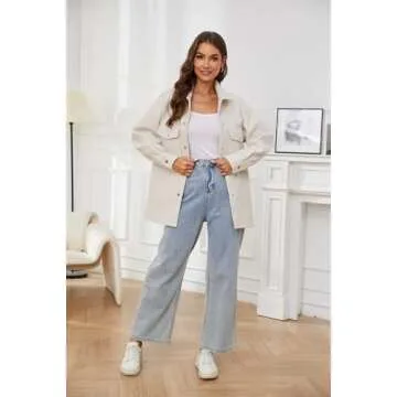 OSTOO Women's Oversized Lightweight Shacket Jacket with Pockets