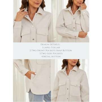 OSTOO Women's Oversized Lightweight Shacket Jacket with Pockets