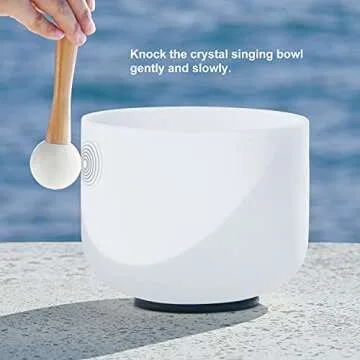 CVNC 440HZ 8 Inch G Note Throat Chakra Frosted Quartz Crystal Singing Bowl with Mallet & O-ring Sound Healing Instrument