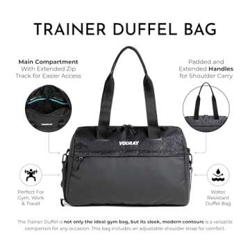 Vooray 25L Trainer Duffel Bag – Lightweight Travel Duffel for Women and Men with Shoe Pocket, Workout Bag, Weekender for Overnight, Football, Traveling, or Hospital Use