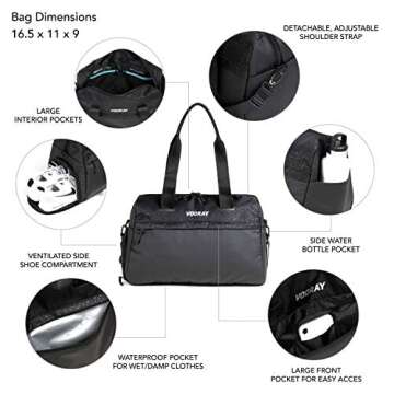 Vooray 25L Trainer Duffel Bag – Lightweight Travel Duffel for Women and Men with Shoe Pocket, Workout Bag, Weekender for Overnight, Football, Traveling, or Hospital Use