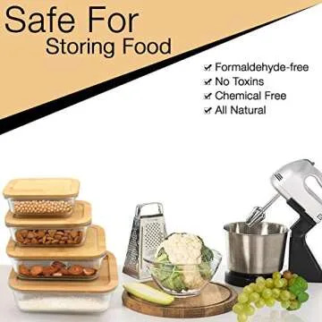 Glass Food Containers with Bamboo Lid (Eco-Friendly) and Silicone Seal. Set of 4. Glass Meal Prep. Lunch Containers, Plastic-Free, Rectangular Style. Sizes (330ML, 600ML, 1000ML, 1500ML) by EscoChi.