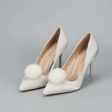 ZAKIA Women' Fluffy Mink Fur Pom Removable Shoe Clips (Pack of 2)