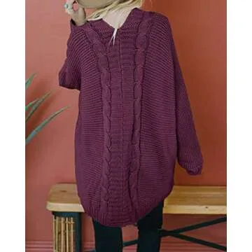 Women's Oversized Batwing Cardigan Sweaters Chunky Cable Knit Long Sleeve Slouchy Solid Open Front Jumper Sweater Tops Purple