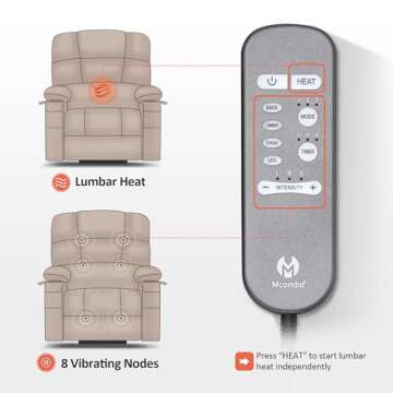 MCombo Large-Wide Lay Flat Dual Motor Power Lift Recliner Chair Sofa with Massage and Heat for Big Elderly People, Infinite Position, Faux Leather R7688 (Dark Grey, Large-Wide)