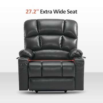 MCombo Large-Wide Lay Flat Dual Motor Power Lift Recliner Chair Sofa with Massage and Heat for Big Elderly People, Infinite Position, Faux Leather R7688 (Dark Grey, Large-Wide)