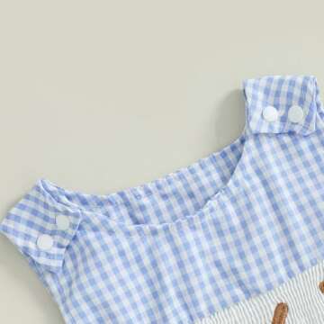 BeQeuewll Summer Baby Clothes Newborn Boy Girl Smocked Bubble Romper Baseball Plaid Overall Infant Jumpsuit One Piece Outfit (Baseball-Blue, 12-18 Months)