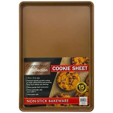 Chef Select Premium Non-Stick Cookie Sheet, Large 11-inch by 17-Inch, Copper Colored Steel, Heavy Duty