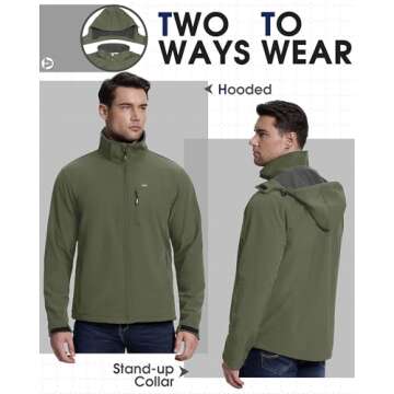 33,000ft Men's Softshell Jacket with Hood Fleece Lined Windbreaker Lightweight Waterproof Jackets fo...