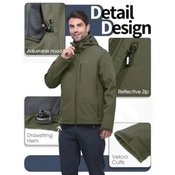 33,000ft Men's Softshell Jacket with Hood Fleece Lined Windbreaker Lightweight Waterproof Jackets for Hiking