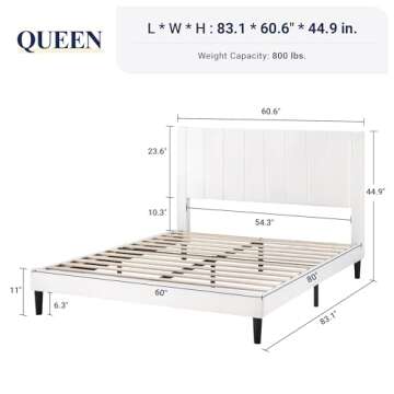 Allewie Queen Platform Bed Frame/Velvet Upholstered Bed Frame with Vertical Channel Tufted Headboard/Strong Wooden Slats/Mattress Foundation/Box Spring Optional/Easy Assembly/White