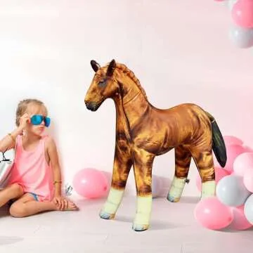 Jet Creations 38" Long Inflatable Horse, Golden Brown Lifelike Blow-Up Toy Figure for Decoration or Play, Livestock Theme Party, Pool, Birthday, VBS, Photo Prop, Baby Shower 1 pc
