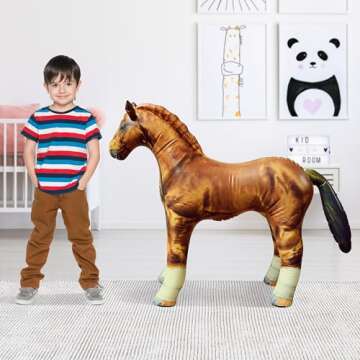 Jet Creations 38" Long Inflatable Horse, Golden Brown Lifelike Blow-Up Toy Figure for Decoration or Play, Livestock Theme Party, Pool, Birthday, VBS, Photo Prop, Baby Shower 1 pc