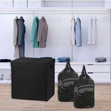 Simple Houseware Double Laundry Hamper with Lid and Removable Bags, Black