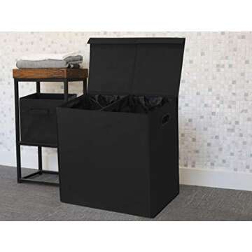 Simple Houseware Double Laundry Hamper with Lid and Removable Bags, Black