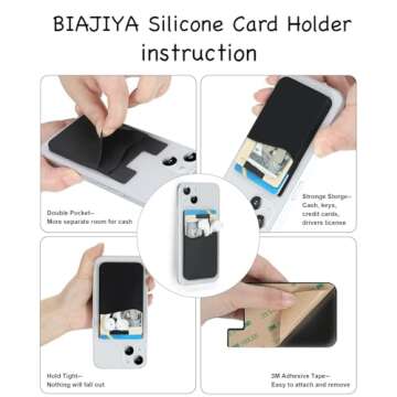 BIAJIYA Card Holder for Back of Phone, Pouch Silicone Wallet Sleeve Pocket Stick-on ID Credit Card for All Smartphones