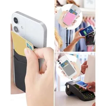 BIAJIYA Card Holder for Back of Phone, Pouch Silicone Wallet Sleeve Pocket Stick-on ID Credit Card for All Smartphones