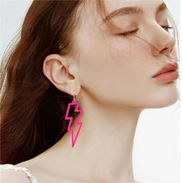 ONLYJUMP Acrylic Exaggerated Lightning Earrings Statement Punk Retro Geometric Delicate Neon Persona...