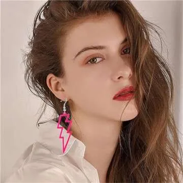 ONLYJUMP Acrylic Exaggerated Lightning Earrings Statement Punk Retro Geometric Delicate Neon Personalized Earrings Accessory Jewelry for Women (Rose Red)