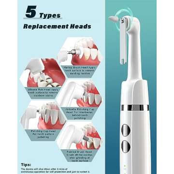 Tooth Polisher, Rechargeable Tooth Whitening Kit for Teeth Cleaning and Whitening, with 3 Tooth Polish Paste and 5 Brush Heads, LED Light, Easy to Use at-Home Personal Dental Care Kit