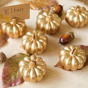 Gold Pumpkin Place Card Holders - Set of 6 for Fall Decor