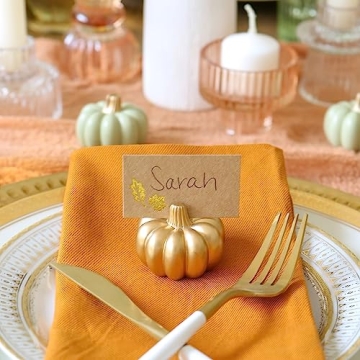 Gold Pumpkin Place Card Holders - Set of 6 for Fall Decor