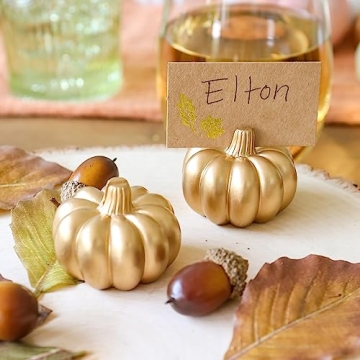 Gold Pumpkin Place Card Holders - Set of 6 for Fall Decor