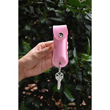 FIGHTSENSE Self Defense Pepper Spray - 1/2 oz Compact Size Maximum Strength Police Grade Formula Best Self Defense Tool for Women W/Leather Pouch Keychain (Pink)
