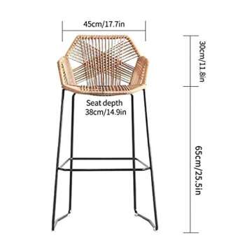 Beige Rattan Bar Stool with Footrest - Stylish & Comfortable