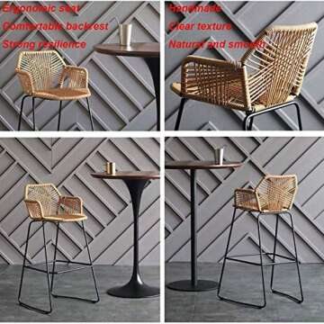 Beige Rattan Bar Stool with Footrest - Stylish & Comfortable