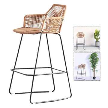 Beige Rattan Bar Stool with Footrest - Stylish & Comfortable