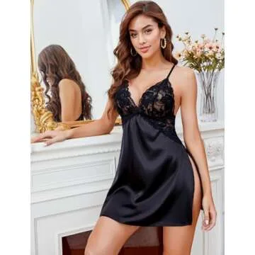 Avidlove Satin Nightgown Lace Babydoll Silk Lingerie