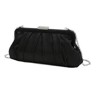 CHARMING TAILOR Classic Pleated Satin Clutch Bag Diamante Embellished Formal Handbag for Wedding/Pro...
