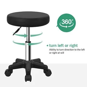 FURWOO Round Rolling Stool Height Adjustable Stool with Wheels for Spa Salon Massage Black