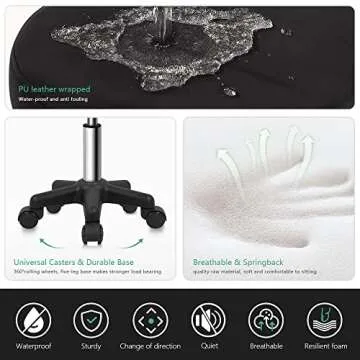 FURWOO Round Rolling Stool Height Adjustable Stool with Wheels for Spa Salon Massage Black